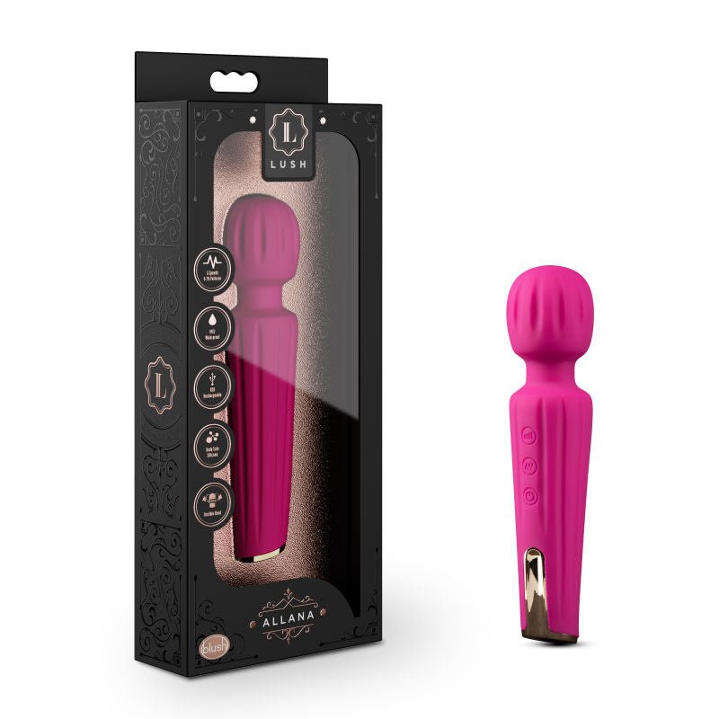 Lush allana - velvet - vibrating wand - Product front view and box front view | Flirtybay.com.au